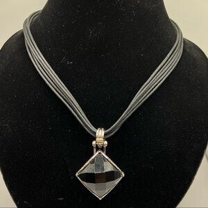Vintage Park Lane Black Faceted Pendant Necklace • Gold-Tone Multi-Strand •